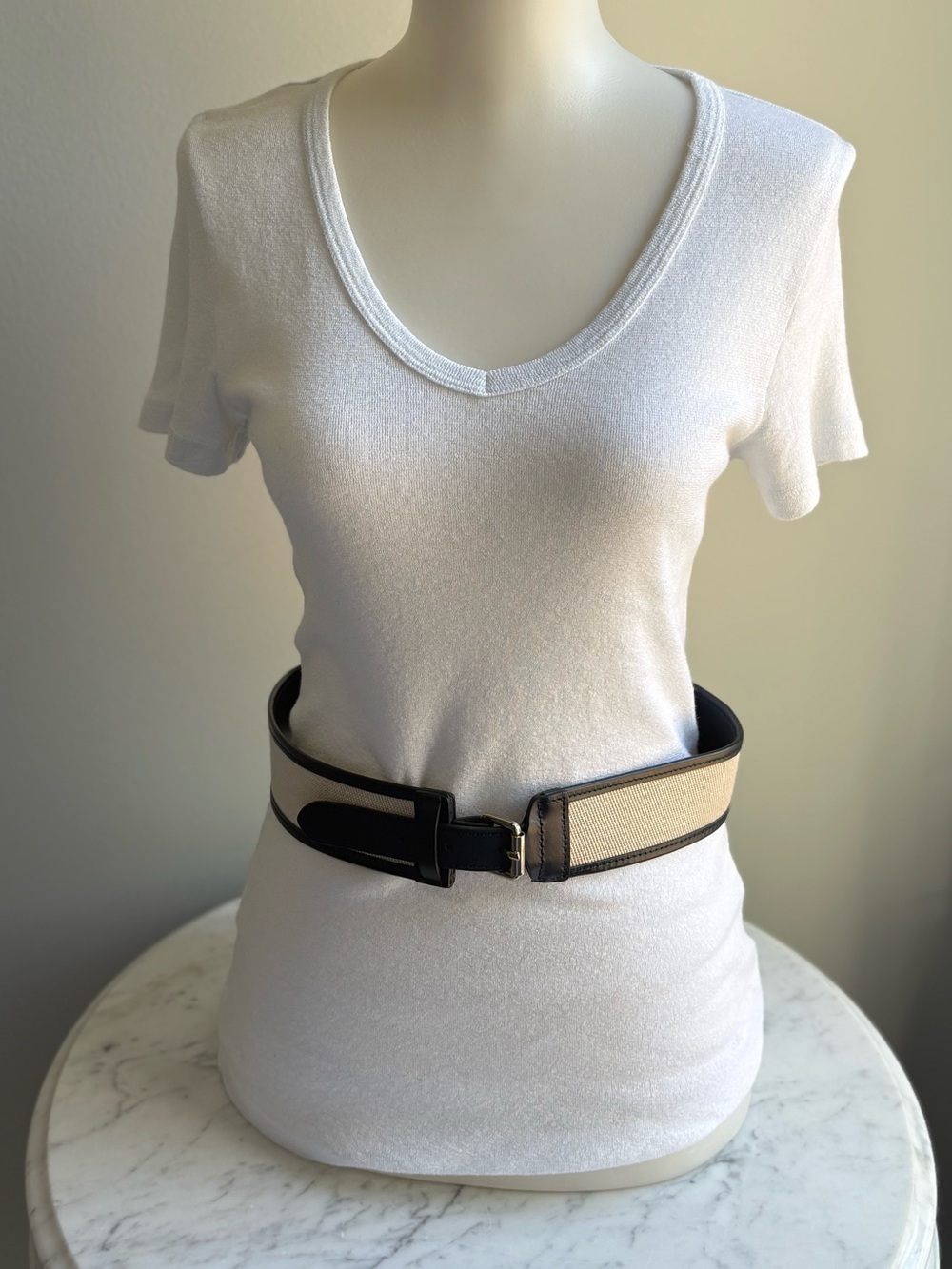J.Crew Woven Canvas Belt Navy Leather Trim Gold Buckle Size Small NWT